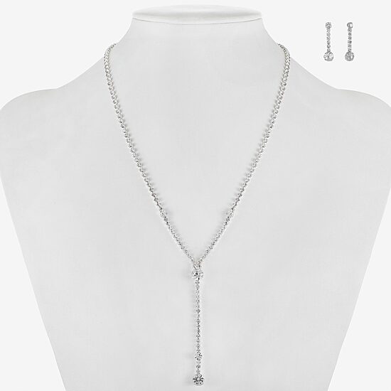 Monet Jewelry Timeless Silver Tone Lariant Necklace And Drop Earring Womens Glass 2-pc. Jewelry Set