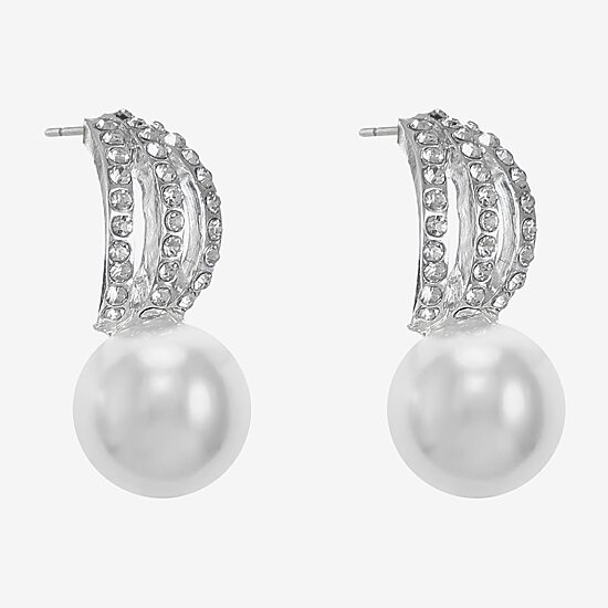 Monet Jewelry Timeless Silver Tone Womens Glass Simulated Pearl Hypoallergenic Drop Earrings
