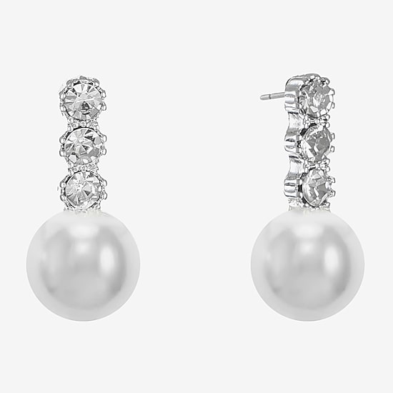 Monet Jewelry Timeless Silver Tone Womens Glass Simulated Pearl Hypoallergenic Drop Earrings