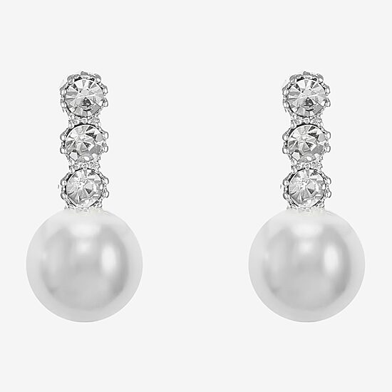 Monet Jewelry Timeless Silver Tone Womens Glass Simulated Pearl Hypoallergenic Drop Earrings