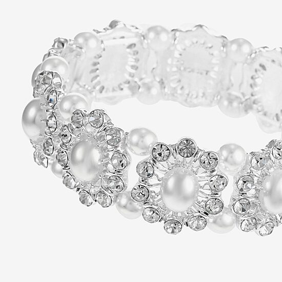 Monet Jewelry Timeless Silver Tone Womens Glass Simulated Pearl Stretch Bracelet