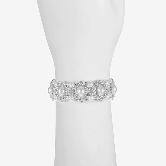Monet Jewelry Timeless Silver Tone Womens Glass Simulated Pearl Stretch Bracelet