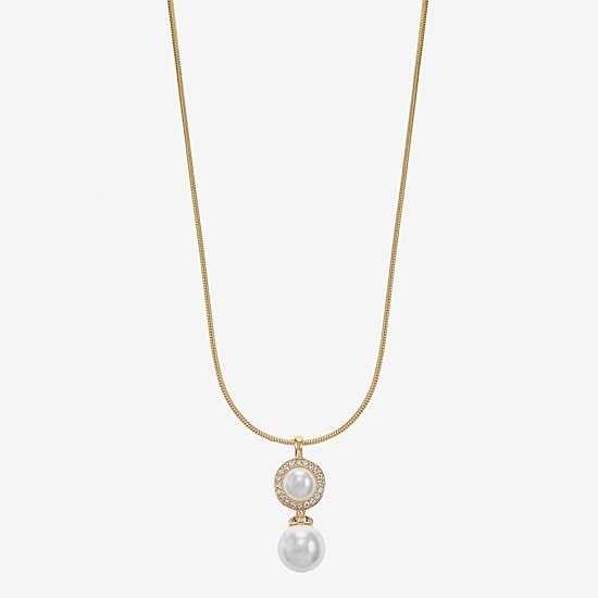 Monet Jewelry Womens Glass Simulated Pearl Round 17 Inch Pendant Necklace