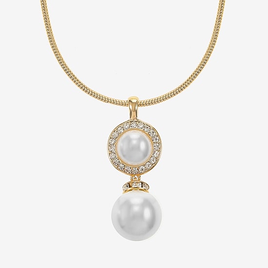 Monet Jewelry Womens Glass Simulated Pearl Round 17 Inch Pendant Necklace