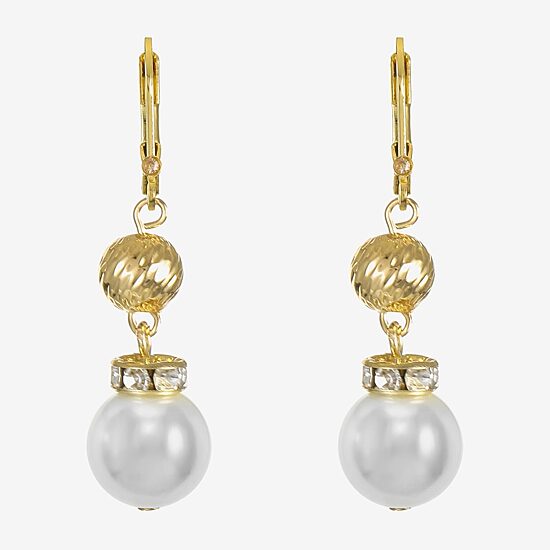 Monet Jewelry Womens Glass Simulated Pearl Round Drop Earrings