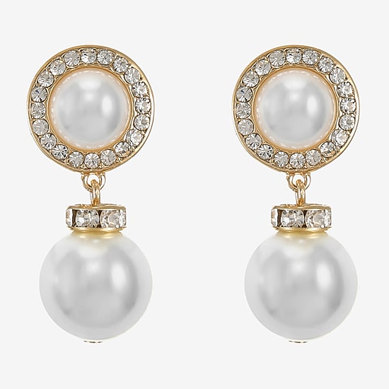 Monet Jewelry Womens Glass Simulated Pearl Round Hypoallergenic Drop Earrings