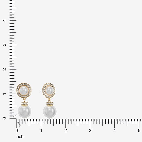 Monet Jewelry Womens Glass Simulated Pearl Round Hypoallergenic Drop Earrings