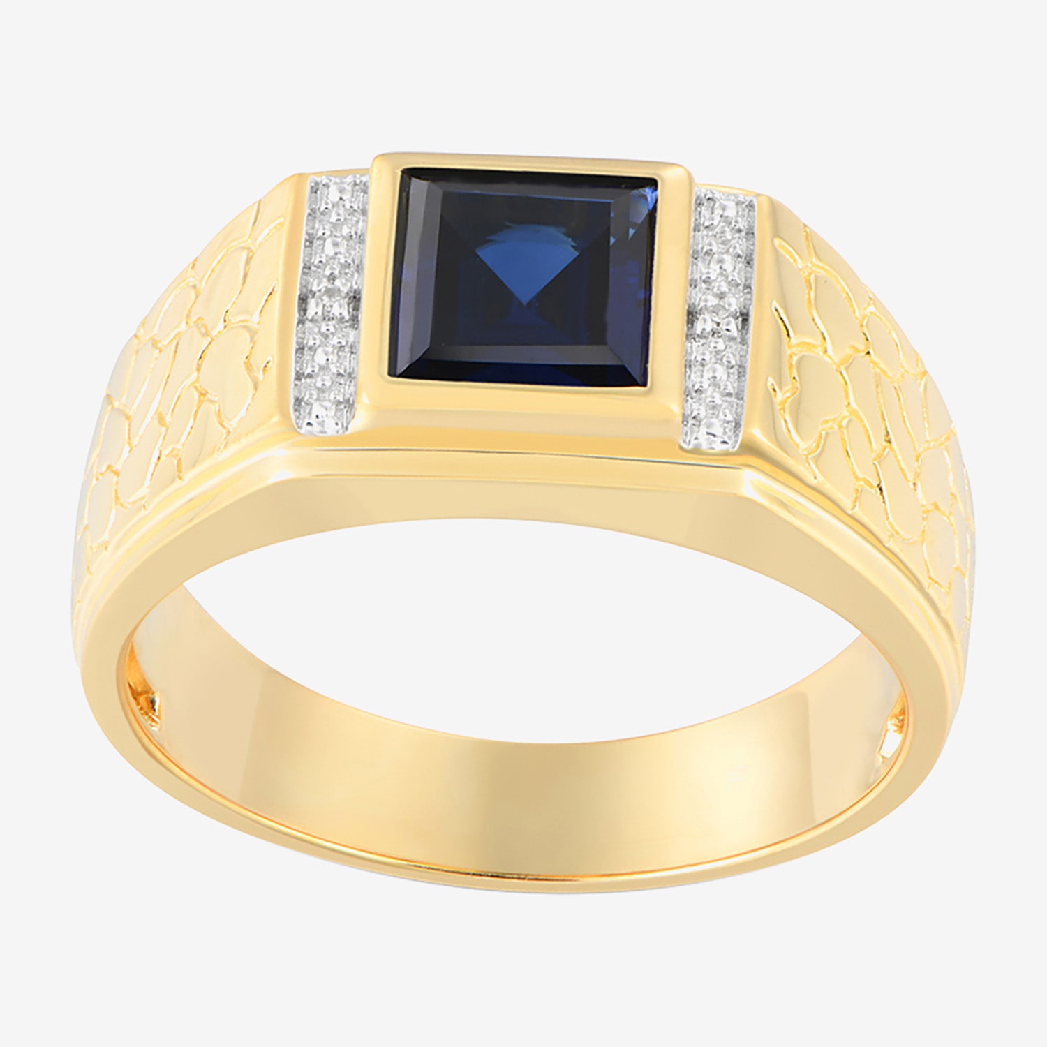 Mens Diamond Accent Lab Created Blue Sapphire Sterling Silver Fashion Ring