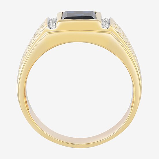 Mens Diamond Accent Lab Created Blue Sapphire Sterling Silver Fashion Ring
