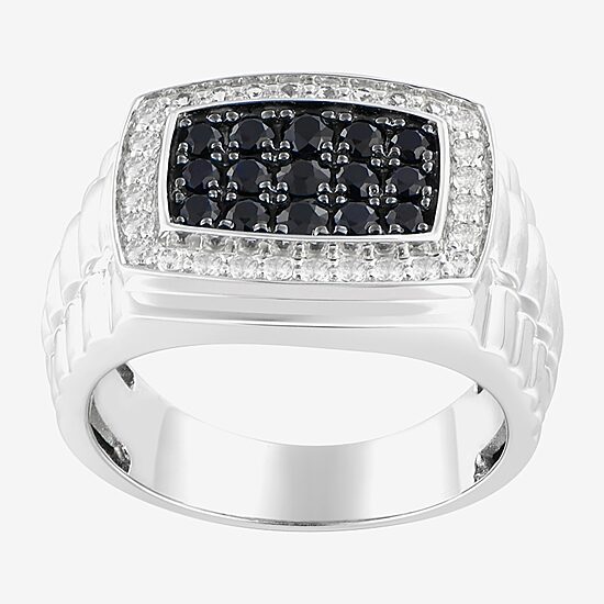 Mens Genuine Black Sapphire Sterling Silver Fashion Ring