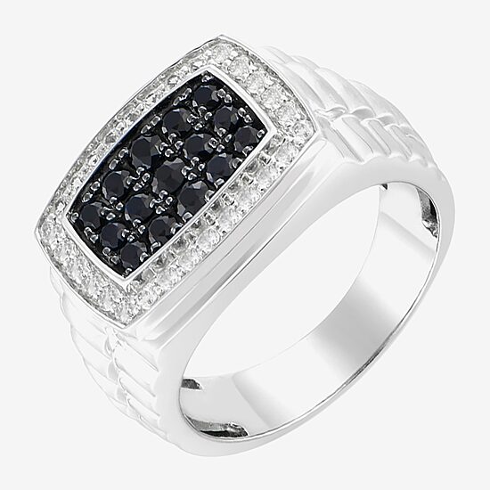 Mens Genuine Black Sapphire Sterling Silver Fashion Ring
