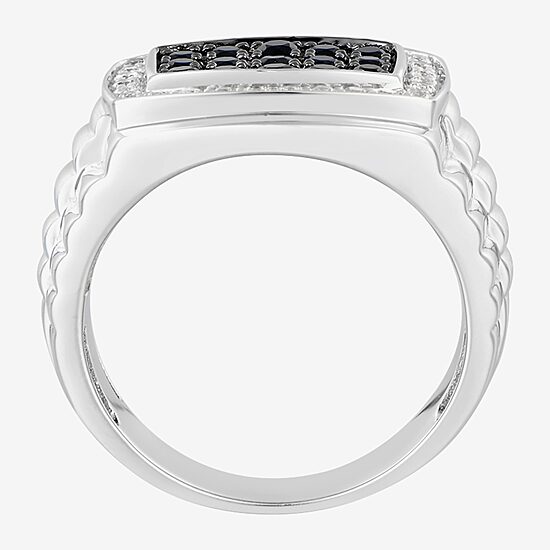 Mens Genuine Black Sapphire Sterling Silver Fashion Ring