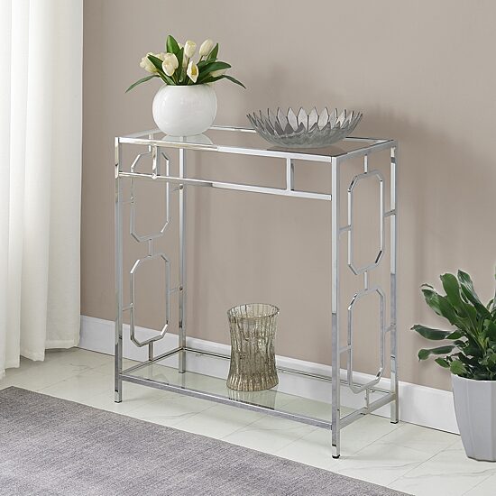 Convenience Concepts Omega Glass Top Metal Console Table