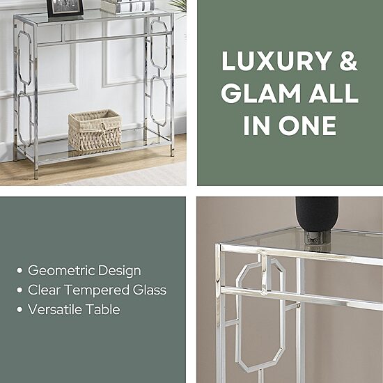 Convenience Concepts Omega Glass Top Metal Console Table