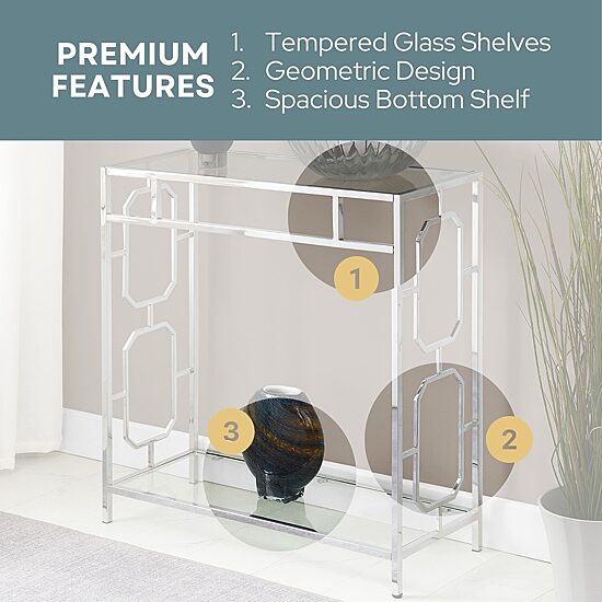 Convenience Concepts Omega Glass Top Metal Console Table
