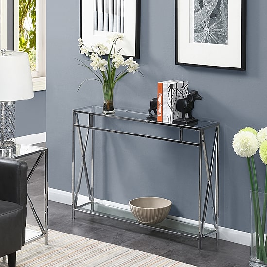Convenience Concepts Oxford Glass Top Metal Console Table