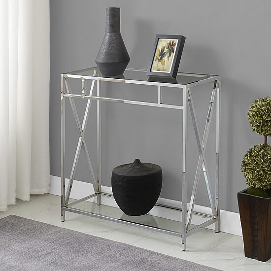 Convenience Concepts Oxford Glass Top Metal Console Table