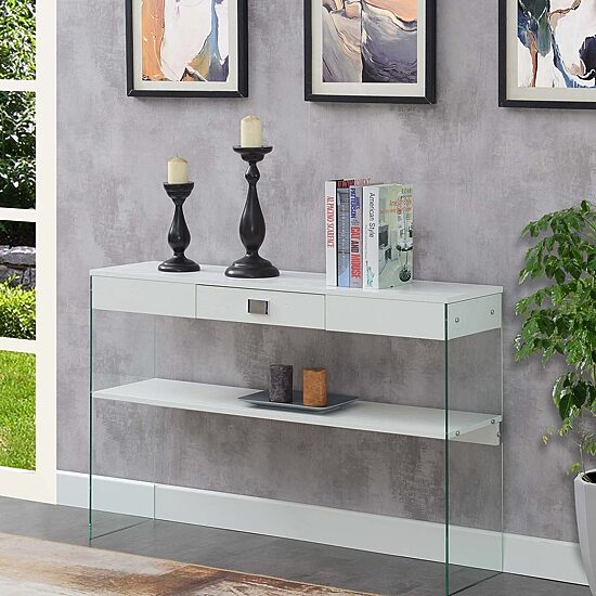 Convenience Concepts Soho Glass Top 1-Drawer Console Table