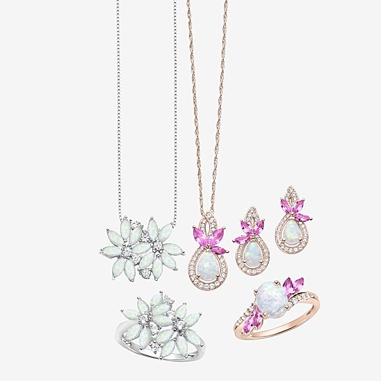 Womens Lab Created White Opal 14K Rose Gold Over Silver Pear 18 Inch Pendant Necklace