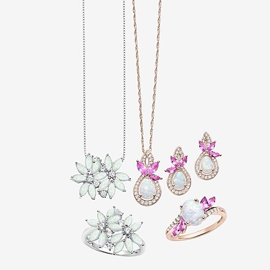 Womens Lab Created White Opal 14K Rose Gold Over Silver Pear Drop Earrings
