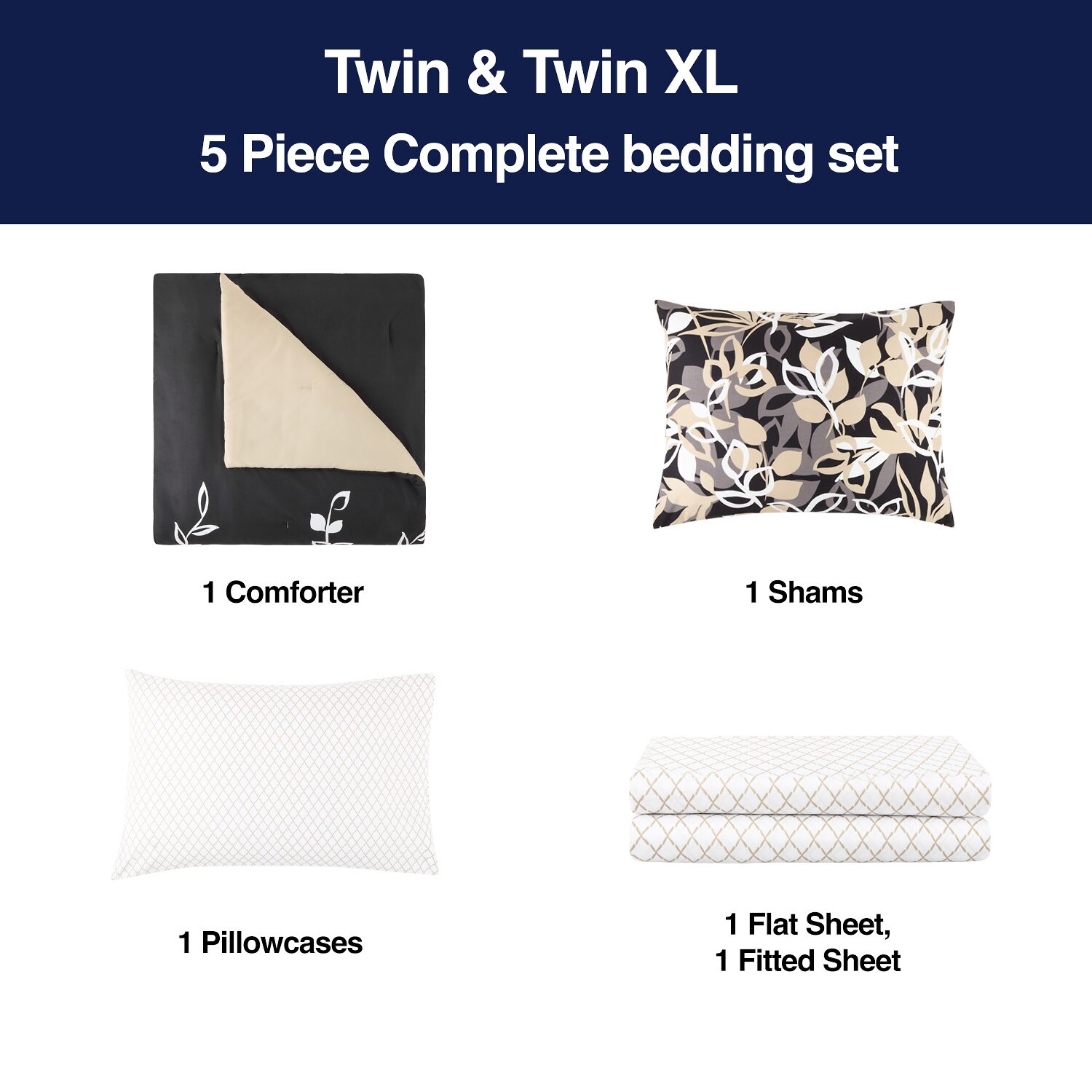 Home Expressions Casey Leaves Complete Bedding Set with Sheets