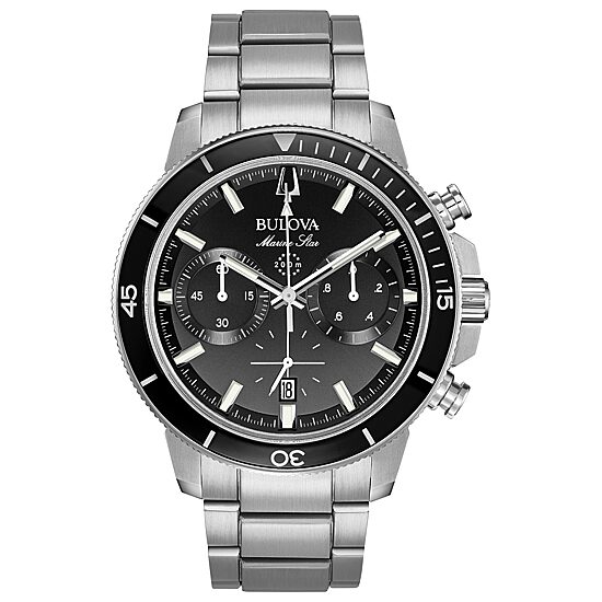 Bulova Marine Star Mens Silver Tone Stainless Steel Bracelet Watch 96b272