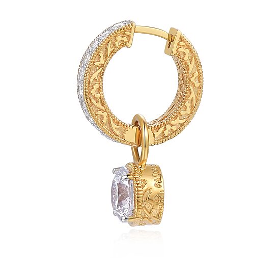 Womens Cubic Zirconia 18K Gold Over Silver 25.1mm Round Hoop Earrings