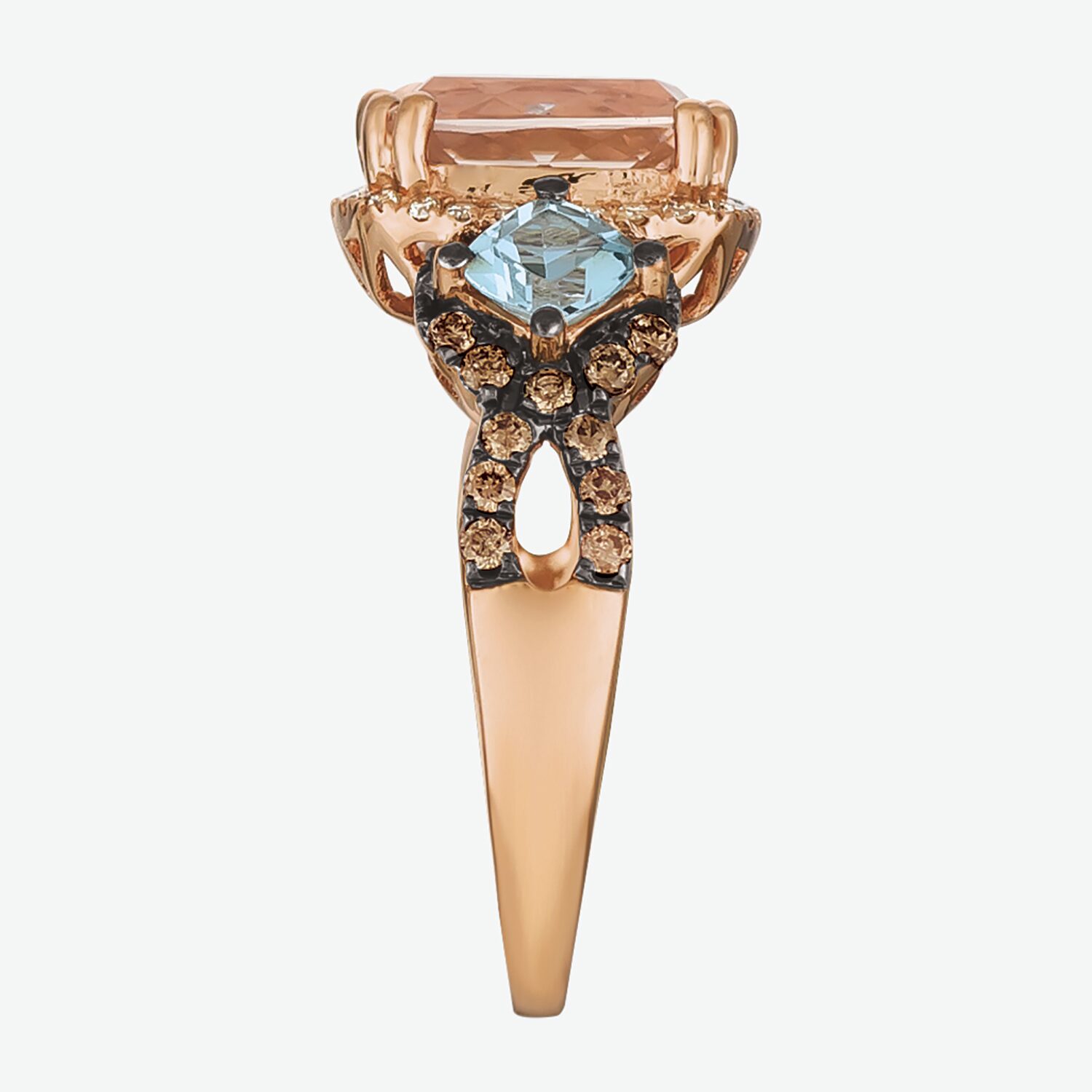 Le Vian® Grand Sample Sale™ Ring featuring 1  1/2 CT. Peach Morganite™ 1/2 CT. Sea Blue Aquamarine® 1/4 CT. Chocolate Diamonds® 1/10 CT. Vanilla Diamonds®  set in 14K Strawberry Gold®