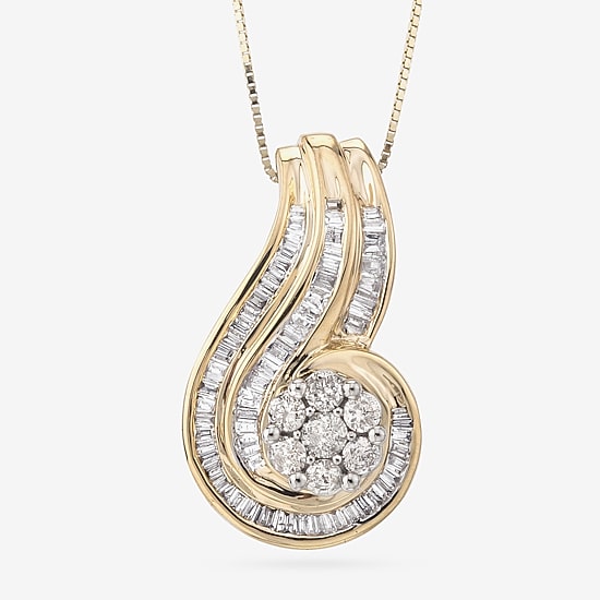 3/4 CT.T.W. Natural Diamond 10K Gold Swirl Pendant Necklace