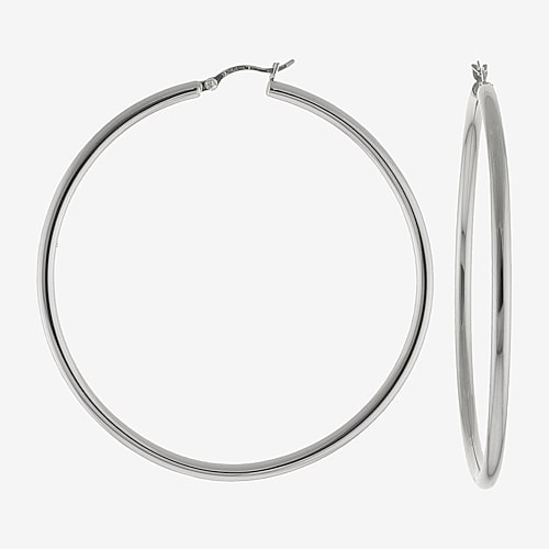 Sterling Silver Large Polished Hoop Earrings, One Size