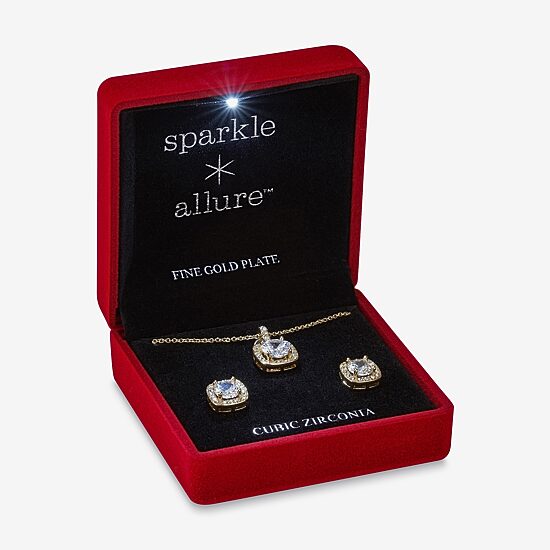 Sparkle Allure Light Up Box Womens Cubic Zirconia 14K Gold Over Brass 2-pc. Jewelry Set
