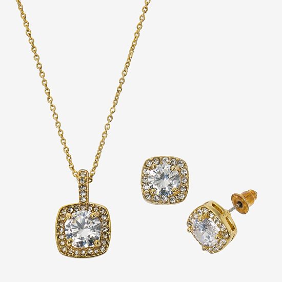 Sparkle Allure Light Up Box Womens Cubic Zirconia 14K Gold Over Brass 2-pc. Jewelry Set