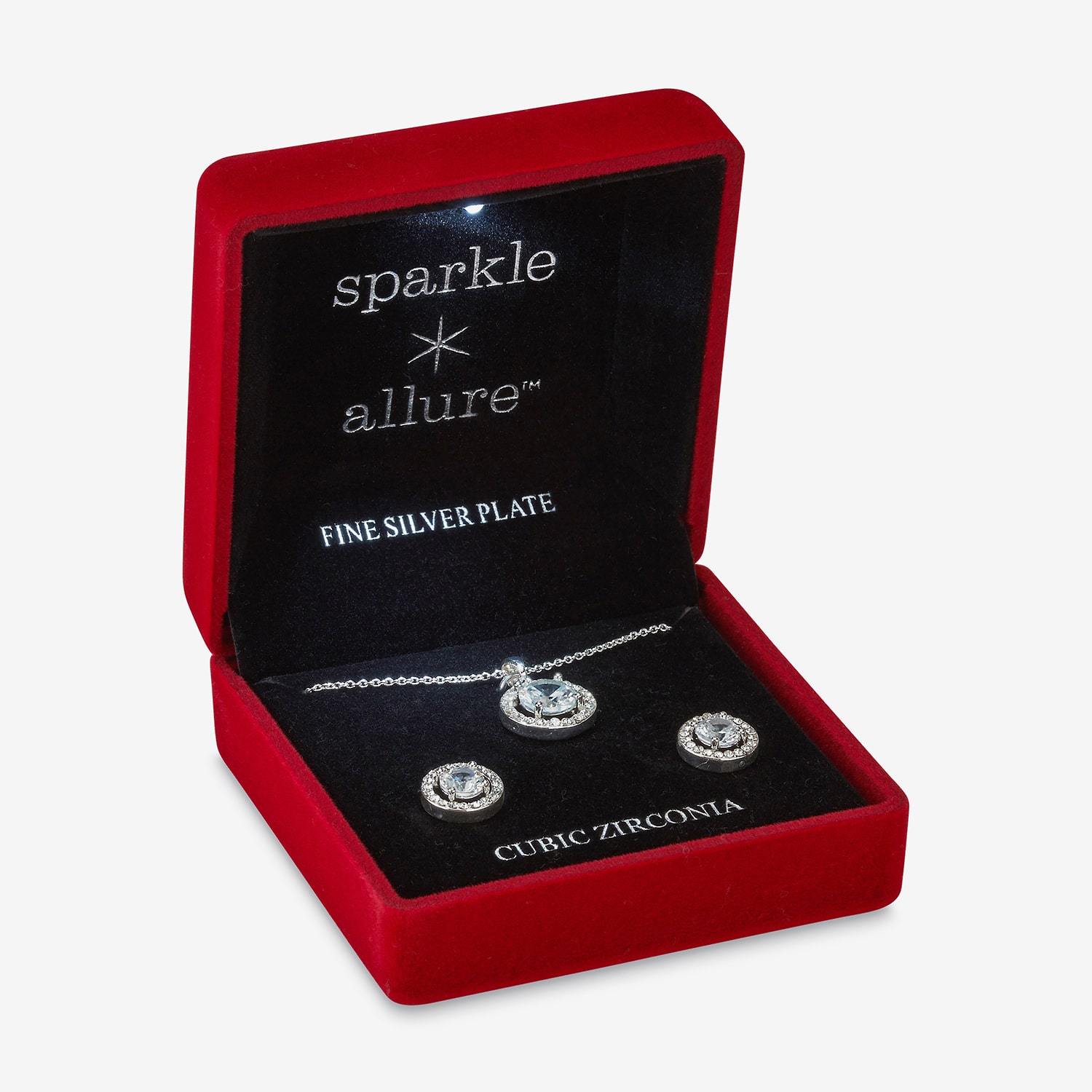 Sparkle Allure Light Up Box Womens Cubic Zirconia Pure Silver Over Brass 2-pc. Jewelry Set