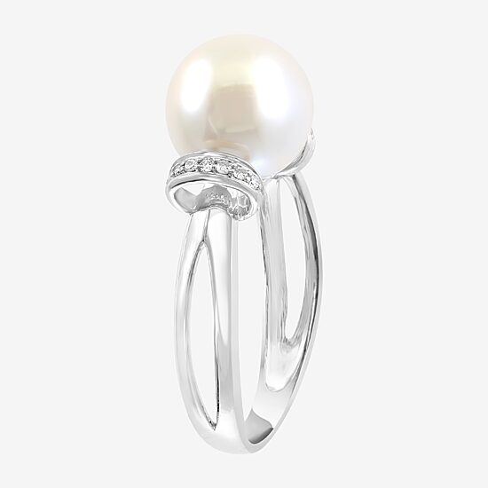 Effy Final Call Womens Diamond Accent 10MM White Cultured Freshwater Pearl Sterling Silver Cocktail Ring