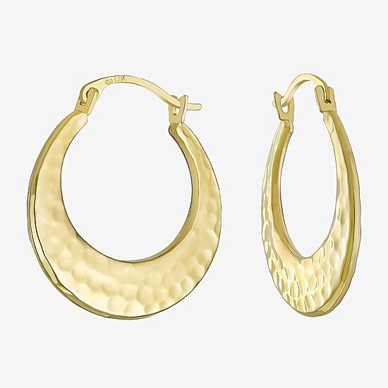 Hammered Womens 14K Gold 20mm Round Hoop Earrings