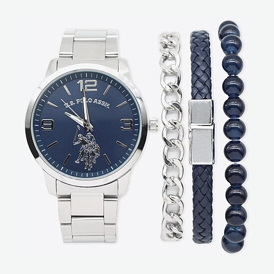U.S. Polo Assn. Us Polo Assn. Mens Silver Tone 4-pc. Watch Boxed Set Usc20234jc