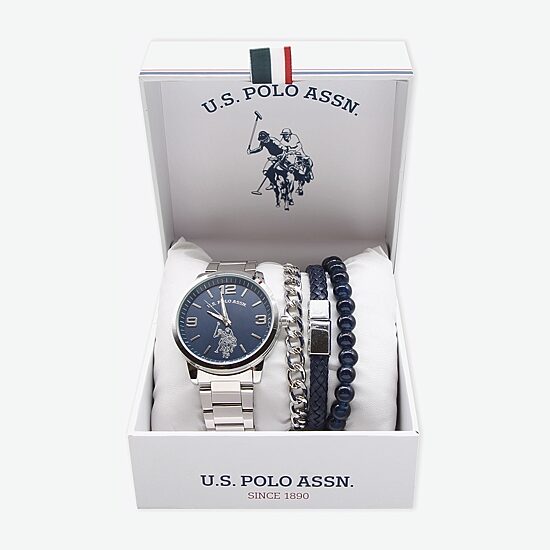 U.S. Polo Assn. Us Polo Assn. Mens Silver Tone 4-pc. Watch Boxed Set Usc20234jc