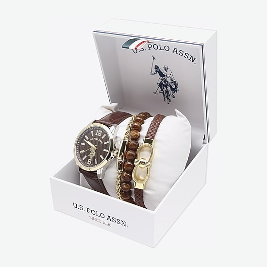 U.S. Polo Assn. Us Polo Assn. Mens Brown 4-pc. Watch Boxed Set Usc20235jc