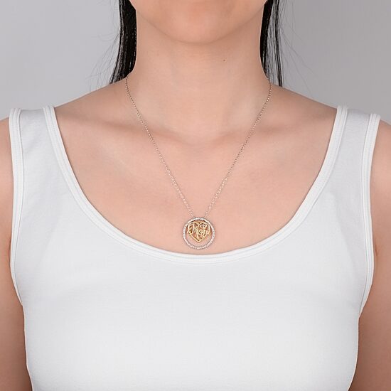 18K Gold over Silver 3-in-1 Cubic Zirconia Circle Heart "Mom" Necklace