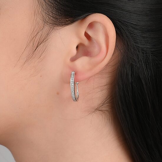 Womens Cubic Zirconia Sterling Silver 23.6mm Hoop Earrings