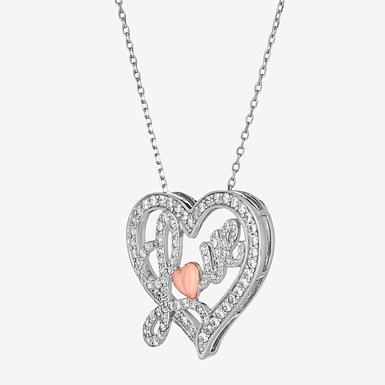 Diamonart "Love" Womens White Cubic Zirconia Sterling Silver Heart 16 Inch Pendant Necklace