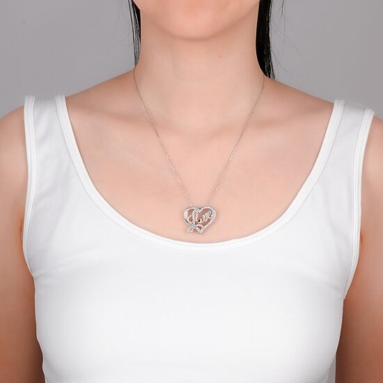 Diamonart "Love" Womens White Cubic Zirconia Sterling Silver Heart 16 Inch Pendant Necklace