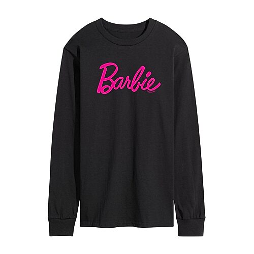 Mens Crew Neck Long Sleeve Barbie Graphic T-Shirt, Large, Black