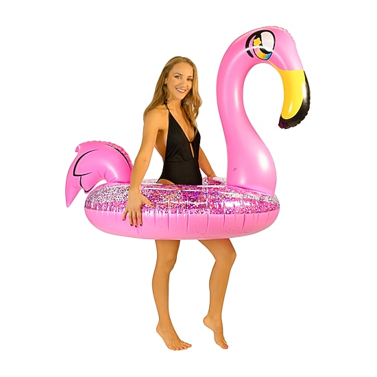 PoolCandy Jumbo 48IN Pink Glitter Flamingo Pool Tube