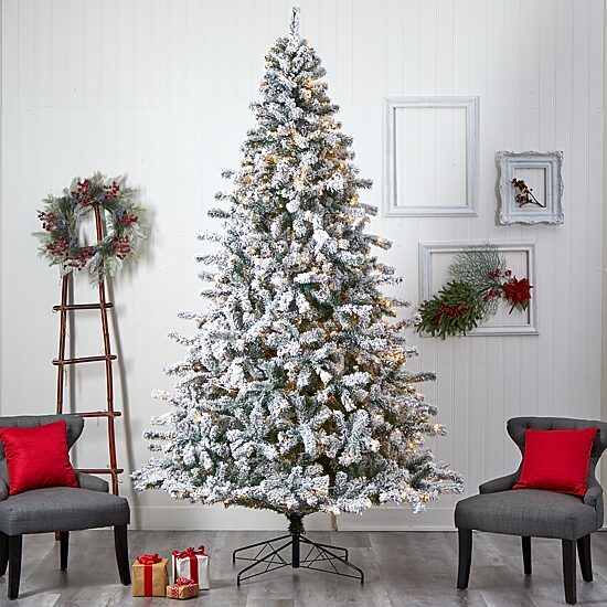 Nearly Natural Faux Green 10 Foot Pre-Lit Spruce Christmas Tree
