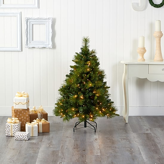 Nearly Natural North Carolina Mixed Faux 4 Foot Pre-Lit Pine Christmas Tree