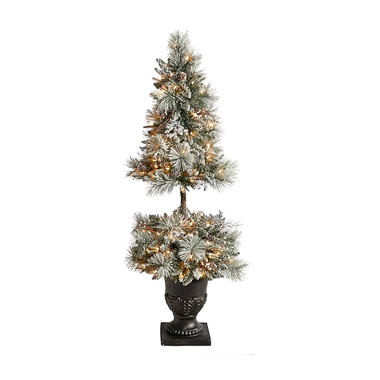 Nearly Natural Flocked Faux Porch 5 Foot Pre-Lit Christmas Tree