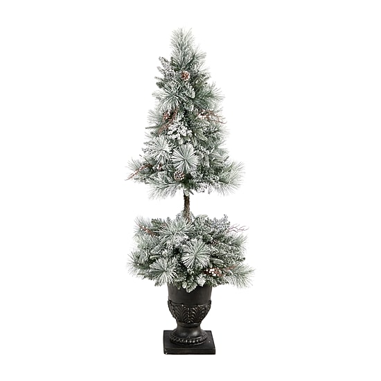 Nearly Natural Flocked Faux Porch 5 Foot Pre-Lit Christmas Tree