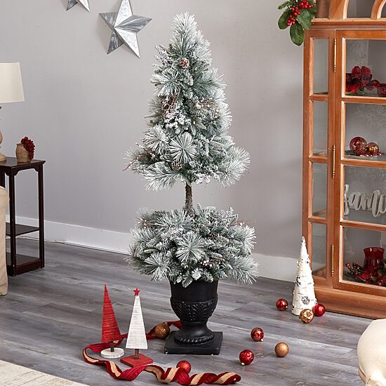 Nearly Natural Flocked Faux Porch 5 Foot Pre-Lit Christmas Tree