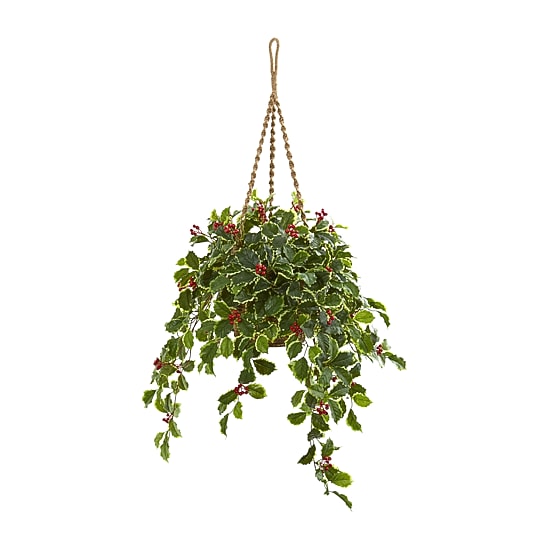 Nearly Natural 40in. Faux Holly Plant Green Christmas Tabletop Decor